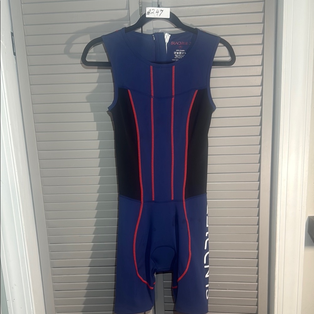 Sundridge Women's Blue Sleeveless One-Piece Swim Suit with Red Piping